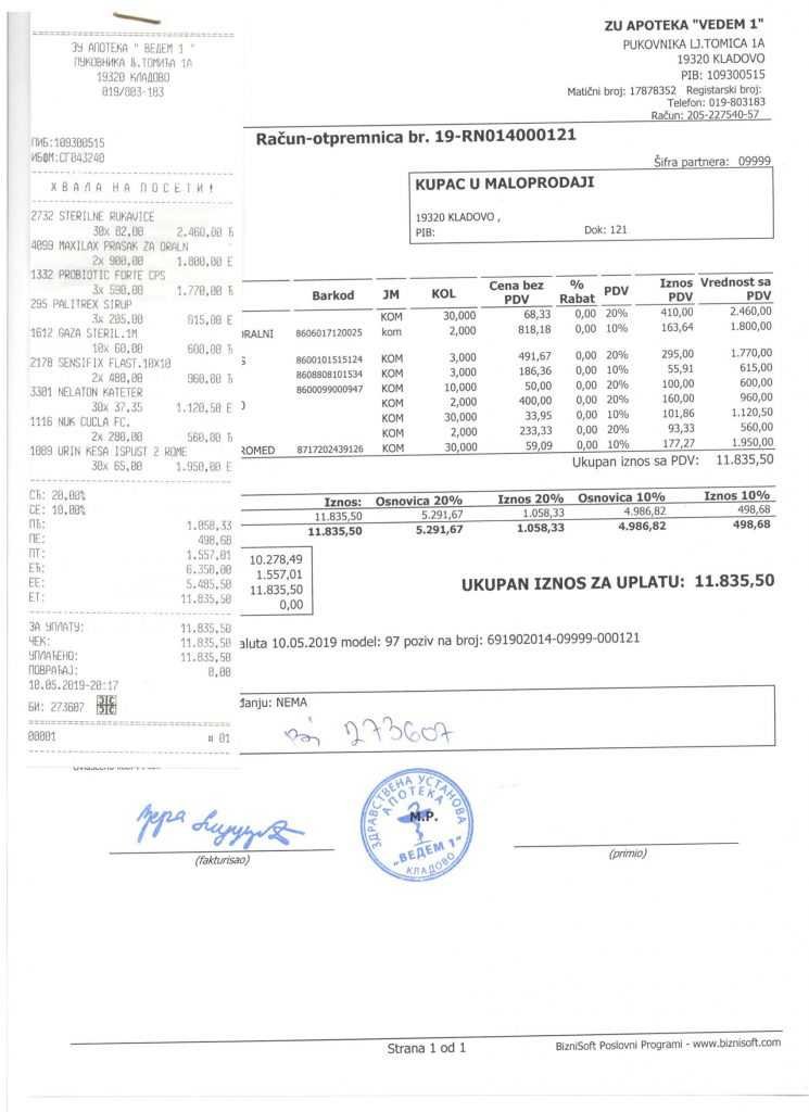 Medicinska oprema za Milijanu 5