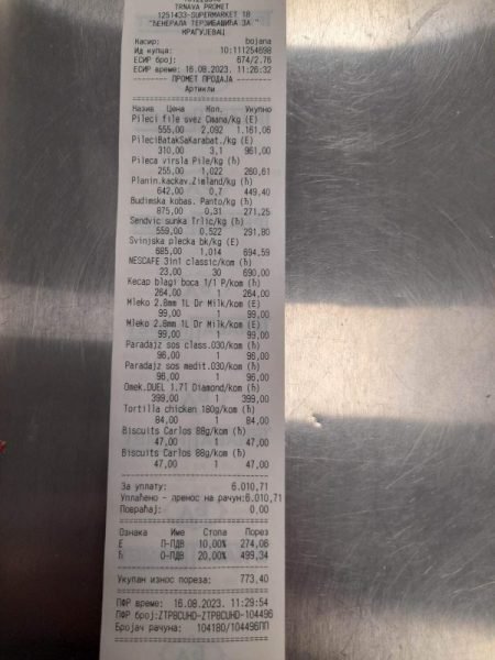 Kupovina namirnica za porodicu Biserčić u iznosu od 6. 010, 71 rsd 3