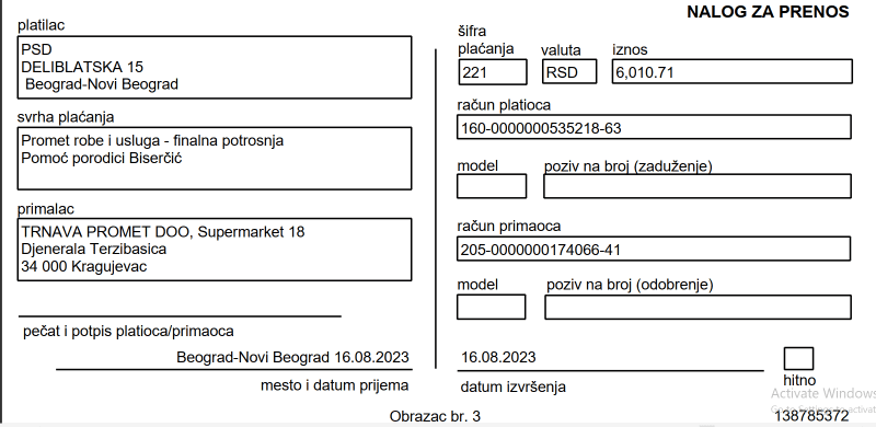 Kupovina namirnica za porodicu Biserčić u iznosu od 6. 010, 71 rsd 4