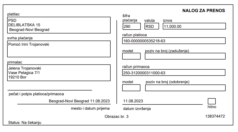 Donacija od 11. 000 rsd za Irinu Trojanovski /E*INTELLIGENCE” d.o.o .Beograd/ 3 Donacija od 11. 000 rsd za Irinu Trojanovski /E*INTELLIGENCE” d.o.o .Beograd/ 3