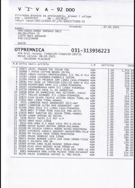 Kupovina namirnica porodici Todosijević / Jeremić i donacija paketa pomoći /firma Viva 92/ 9 Kupovina namirnica porodici Todosijević / Jeremić i donacija paketa pomoći /firma Viva 92/ 9