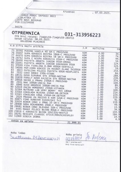 Kupovina namirnica porodici Todosijević / Jeremić i donacija paketa pomoći /firma Viva 92/ 11 Kupovina namirnica porodici Todosijević / Jeremić i donacija paketa pomoći /firma Viva 92/ 11