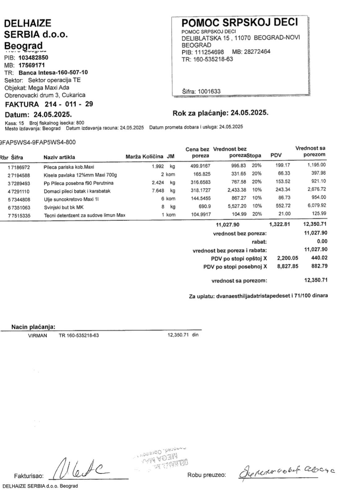 Kupovina hrane porodici Filimonović 3 Kupovina hrane porodici Filimonović 3