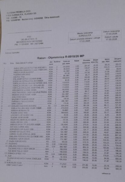 KUPOVINA NAMIRNICA PORODICI STEVANOVIĆ - USPEŠNA AKCIJA 2 Racun KUPOVINA NAMIRNICA PORODICI STEVANOVIĆ - USPEŠNA AKCIJA